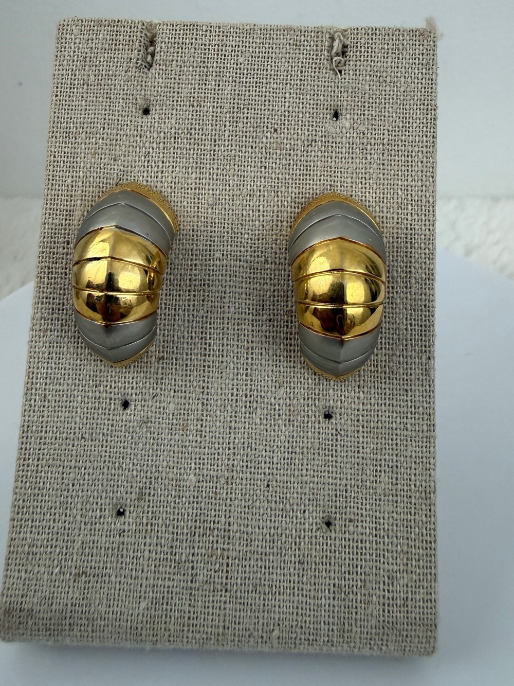 Oscar de la Renta Vintage Gold and Silver Dome Clip Earrings